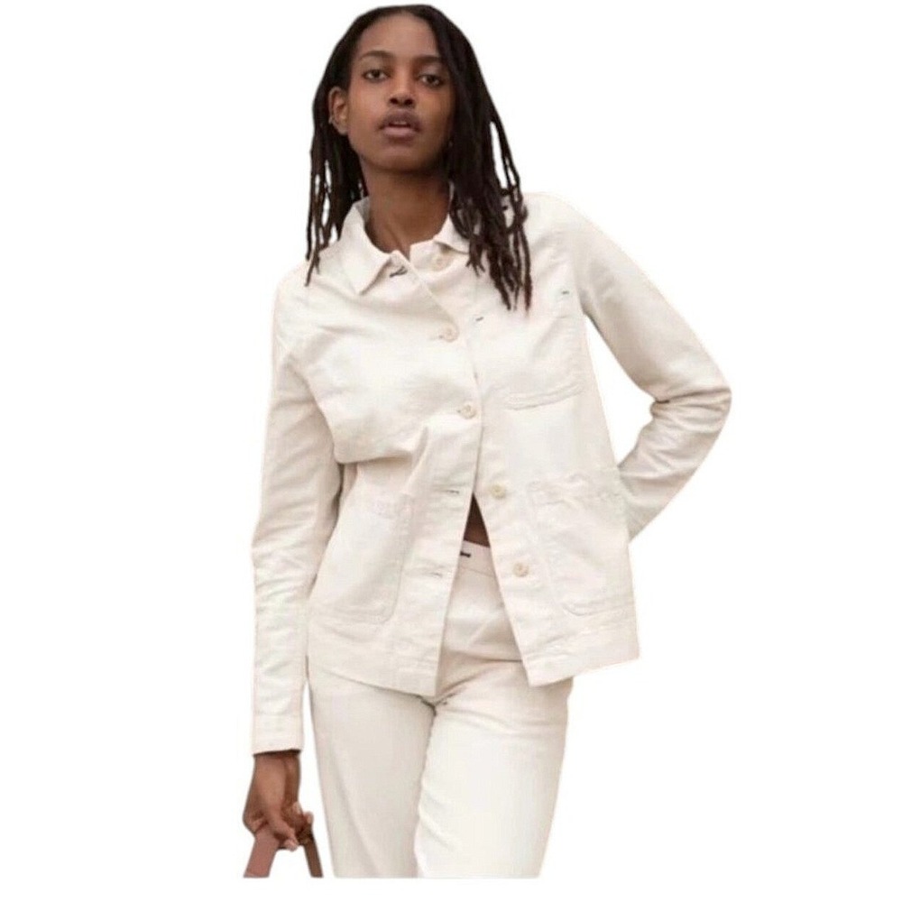 Everlane Chore Chore Jacket Womens S Cream Cotton Button Front Utility Work